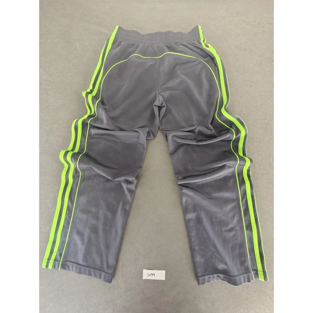 Adidas Boys L 14-16 Gray Green 3 Stripe Track Pants Athletic Joggers